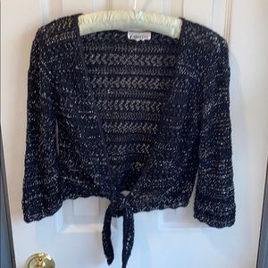 US THREE Knit Tie Shrug With Glitter Silver Thread